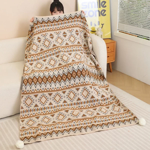 Fringed Sofa Knitted Throw, Boho Style Home Decor, Small Cozy Soft Throw for Couch or Outdoors, Soft Tassel Knitted Blankets 4
