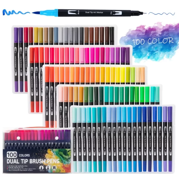 12-120 Colors Felt Tip Drawing Watercolor Art Markers Pen Dual Brush Fineliner Colouring Pen Set for Calligraphy Painting 1