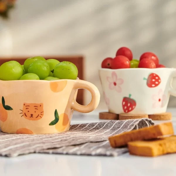 Ins Cute Hand Pinched Ceramic Mugs Hand Painted Strawberry Flower Espresso Coffee Cups Breakfast milk cup Gift For Kids Girls 4