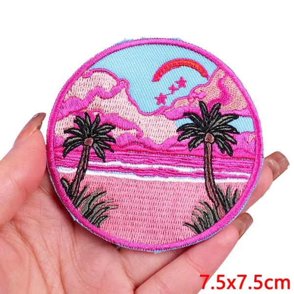 Cartoon Landscape Embroidered Patches For Clothing Thermoadhesive Patches DIY Iron On Patches On Clothes Stickers Flowers Badges 2