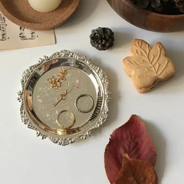 Metal Shell Storage Tray Round Glass Plate Jewelry Dish Earrings Ring Display  Fruit   Desktop Decor Photo Props 3
