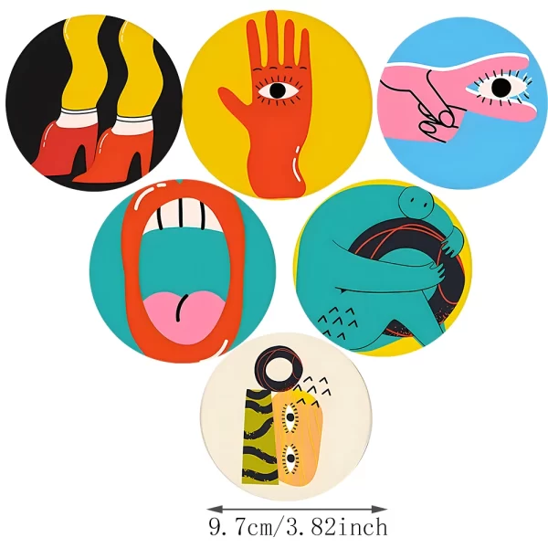6Pcs Cup Mat Coaster Picasso style Acrylic Cup Drink Mat Plate Coasters for Mugs and Cups Rug Pad 5