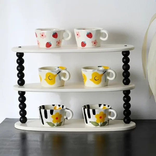 Ins Cute Hand Pinched Ceramic Mugs Hand Painted Strawberry Flower Espresso Coffee Cups Breakfast milk cup Gift For Kids Girls 5