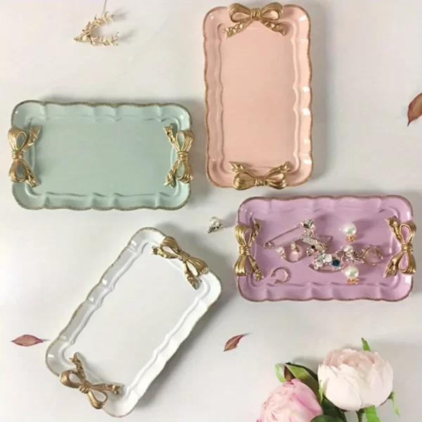 Piece Bow Tray Fruit Dessert Tray Resin Craft Cake Jewelry Storage Tray Party Decoration Tableware Candy Tray Organizer Tools 1