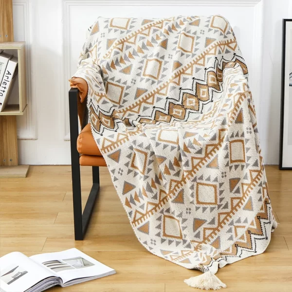 Fringed Sofa Knitted Throw, Boho Style Home Decor, Small Cozy Soft Throw for Couch or Outdoors, Soft Tassel Knitted Blankets 6