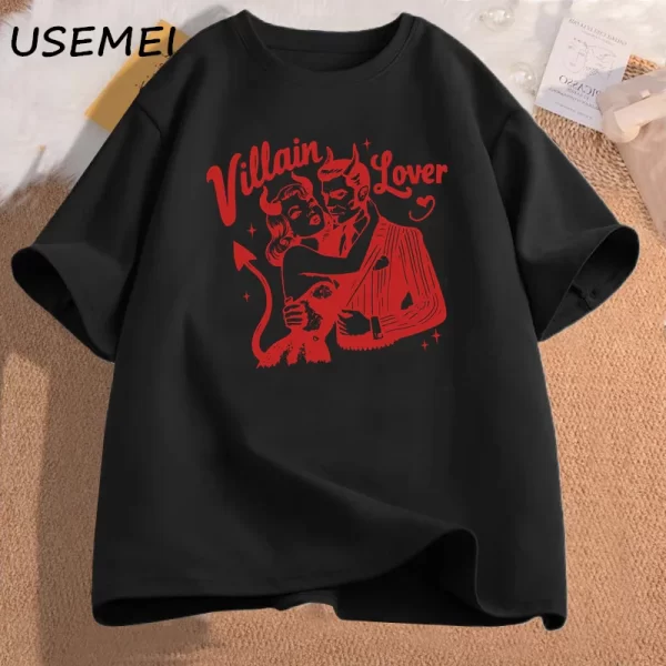 Villain Lover T-shirts Dark Romance Tee Retro Bookish Merch Graphic T Shirts Book Lover Gift YA Dark Fantasy Book Club Clothes 4