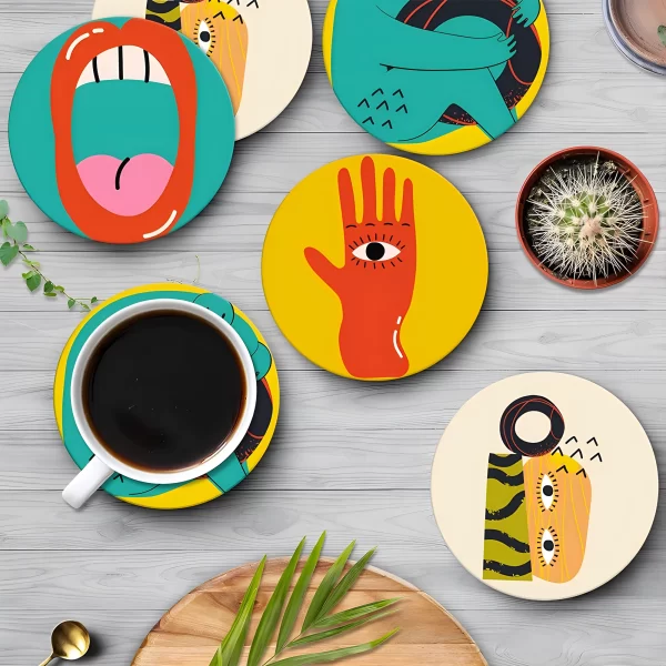 6Pcs Cup Mat Coaster Picasso style Acrylic Cup Drink Mat Plate Coasters for Mugs and Cups Rug Pad 1
