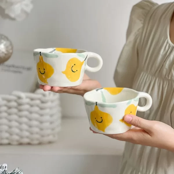 Ins Cute Hand Pinched Ceramic Mugs Hand Painted Strawberry Flower Espresso Coffee Cups Breakfast milk cup Gift For Kids Girls 3