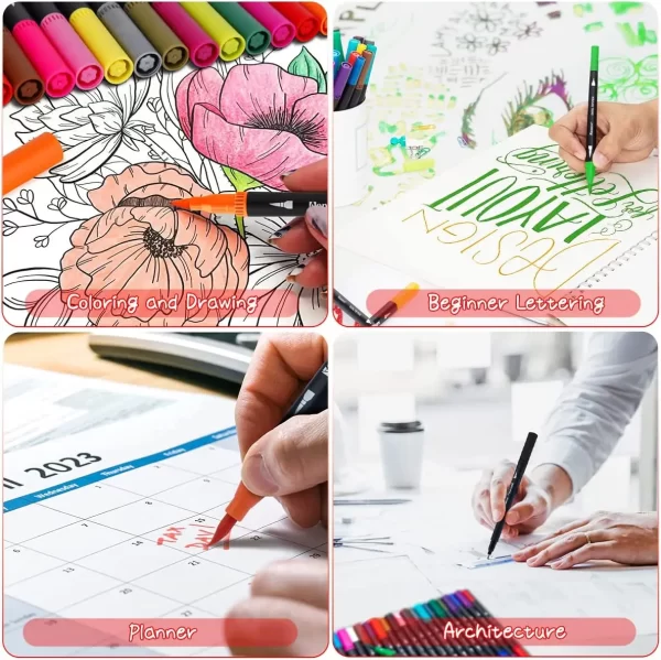 12-120 Colors Felt Tip Drawing Watercolor Art Markers Pen Dual Brush Fineliner Colouring Pen Set for Calligraphy Painting 4