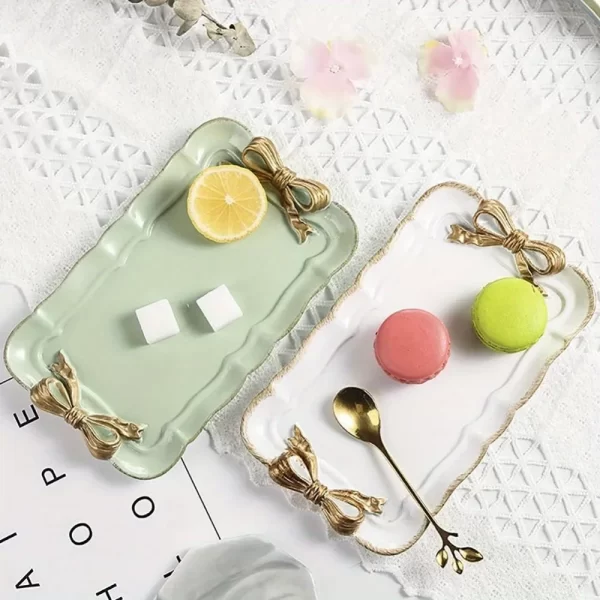 Piece Bow Tray Fruit Dessert Tray Resin Craft Cake Jewelry Storage Tray Party Decoration Tableware Candy Tray Organizer Tools 4