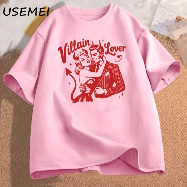 Villain Lover T-shirts Dark Romance Tee Retro Bookish Merch Graphic T Shirts Book Lover Gift YA Dark Fantasy Book Club Clothes 5