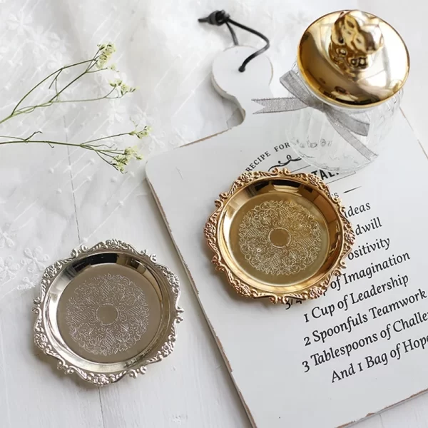 Metal Shell Storage Tray Round Glass Plate Jewelry Dish Earrings Ring Display  Fruit   Desktop Decor Photo Props 2