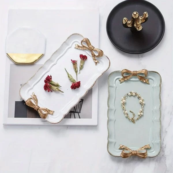 Piece Bow Tray Fruit Dessert Tray Resin Craft Cake Jewelry Storage Tray Party Decoration Tableware Candy Tray Organizer Tools 3