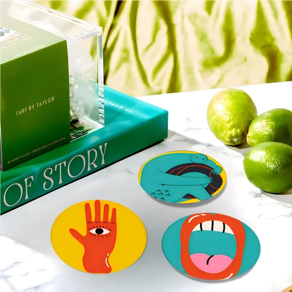 6Pcs Cup Mat Coaster Picasso style Acrylic Cup Drink Mat Plate Coasters for Mugs and Cups Rug Pad 4