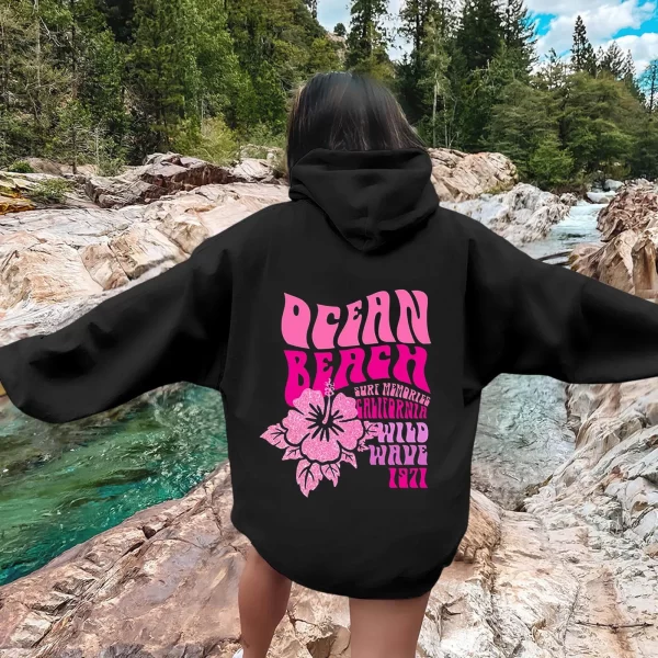 Women Sweatshirts Casual Long Sleeve Letter Graphic Tee Shirts Hooded Sweatshirts Pink Palm Puff Streetwear Fleece Warm Top 4