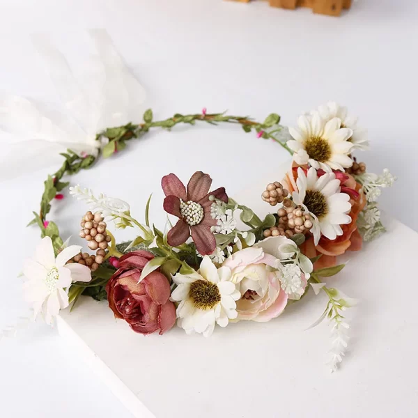 ohemian Flower Wreath Hairband – Vintage Simulation Flower Crown for Ostara & Easter 6