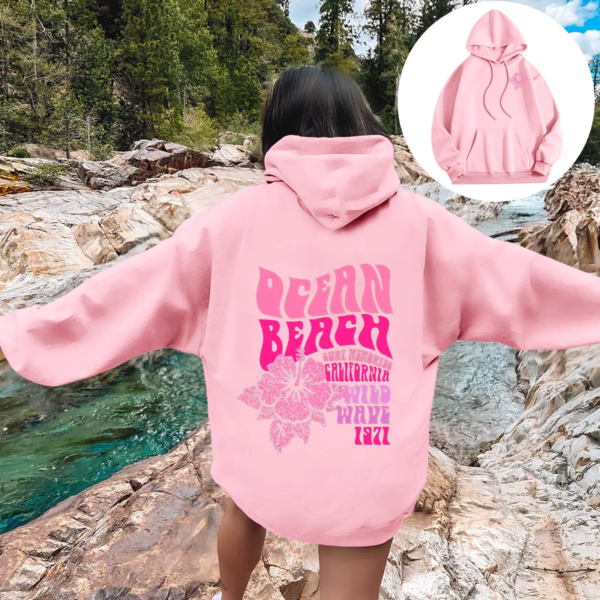 Girls Pink Palm Puff –Cozy Oversized Hoodie