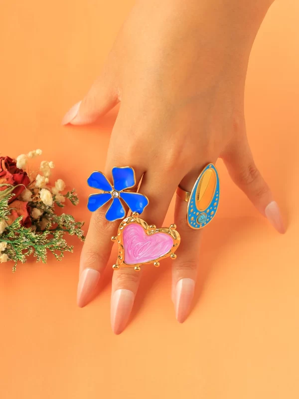 Bright Enamel Flower Ring – Elegant Women’s Fashion Accessory for Parties 3