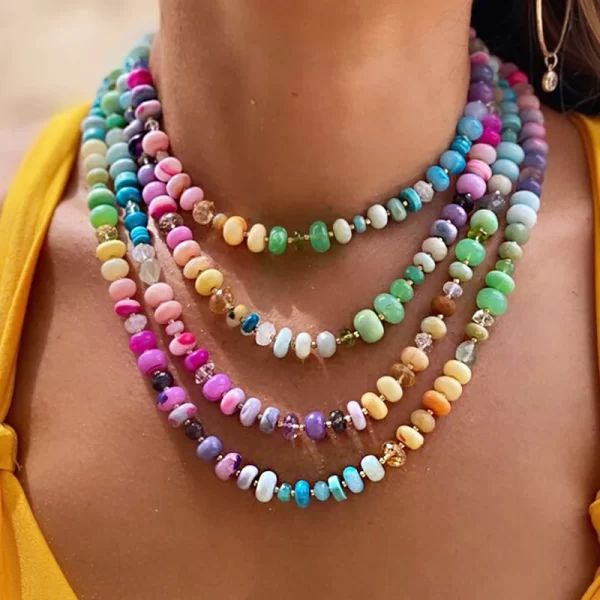 Natural Stone Gemstone Necklace – Lapis Lazuli, Olivine, Tourmaline, Opal, and Rainbow Mixed Gems 2