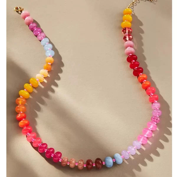 Natural Stone Gemstone Necklace – Lapis Lazuli, Olivine, Tourmaline, Opal, and Rainbow Mixed Gems 1