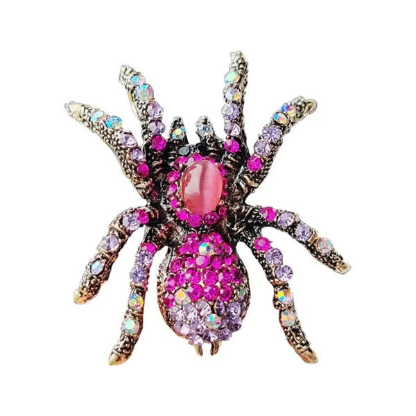 Vintage Cat's Eye Stone Spider Brooch – Designer Multicolour Party Pin for Women and Men 6