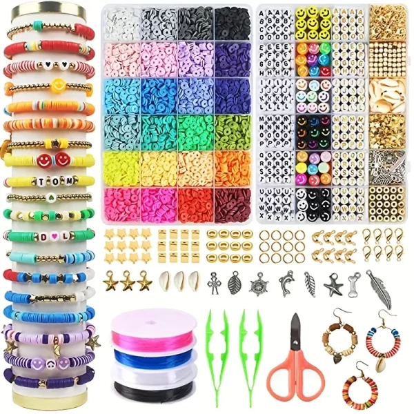 2 Box 24 Rainbow Color Clay Beads Bracelet Making Kit – DIY Jewelry Making & Letter Beads Set 1