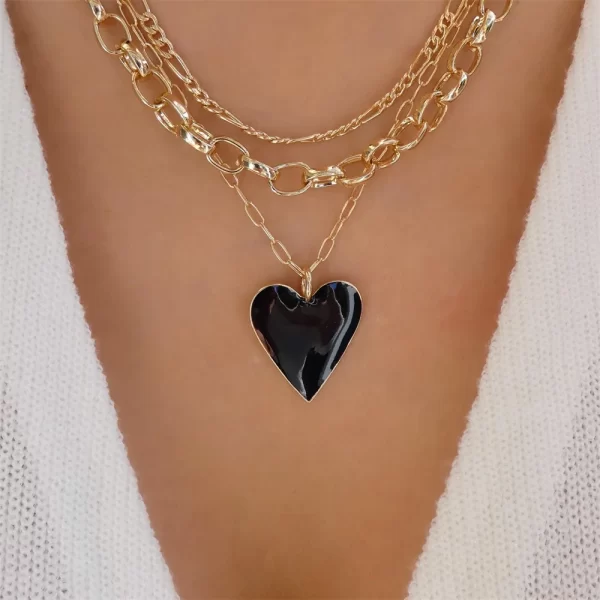 Vintage Gold-Plated Punk Multi-Layer Flower Chain Necklace – Red Heart Pendant Choker for Women 6