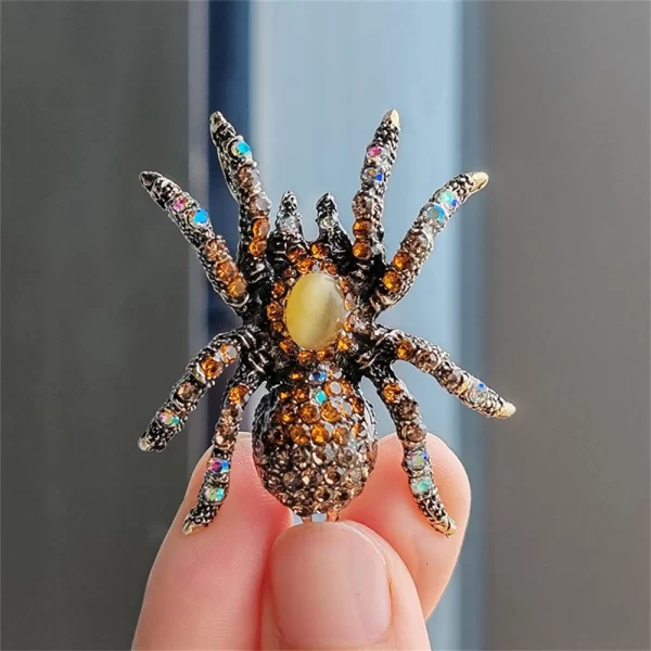 Vintage Cat's Eye Stone Spider Brooch – Designer Multicolour Party Pin for Women and Men 2