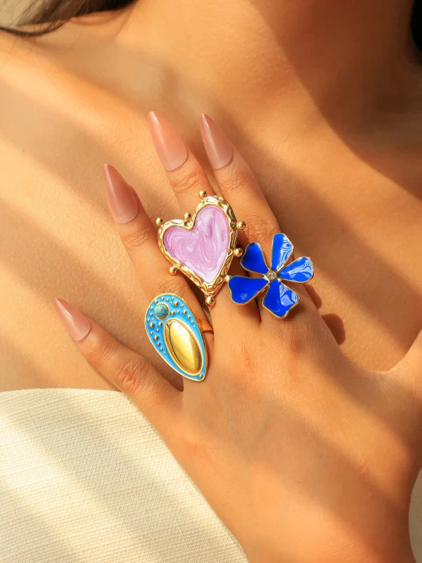 Bright Enamel Flower Ring – Elegant Women’s Fashion Accessory for Parties 1