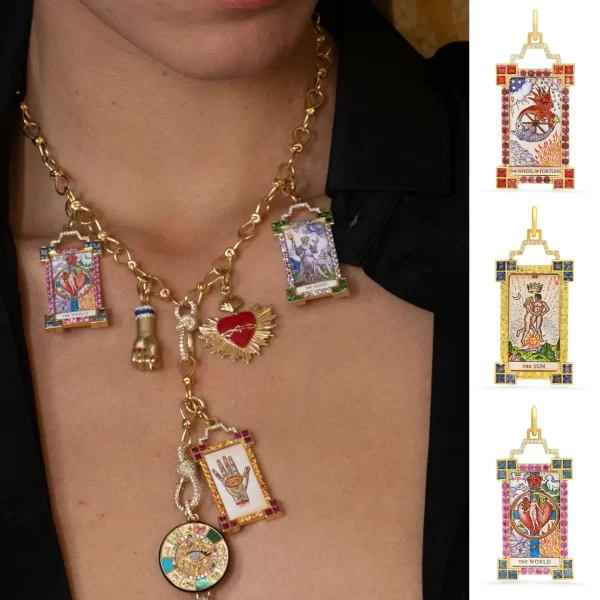 Bohemian Tarot Card Necklace – Sun, Moon, and Demon's Eye Gold-Plated Pendant 1