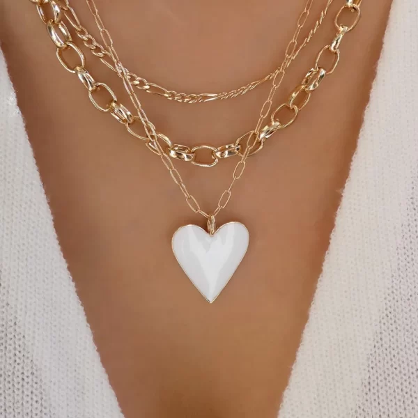 Vintage Gold-Plated Punk Multi-Layer Flower Chain Necklace – Red Heart Pendant Choker for Women 5