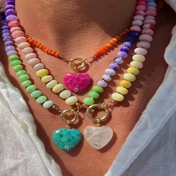 Natural Stone Gemstone Necklace – Lapis Lazuli, Olivine, Tourmaline, Opal, and Rainbow Mixed Gems 6