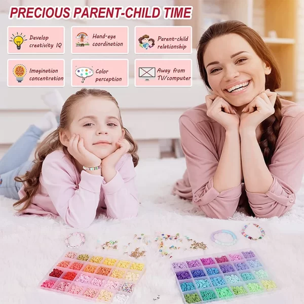 2 Box 24 Rainbow Color Clay Beads Bracelet Making Kit – DIY Jewelry Making & Letter Beads Set 4