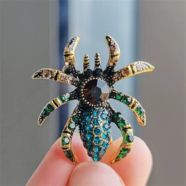 Vintage Cat's Eye Stone Spider Brooch – Designer Multicolour Party Pin for Women and Men 4