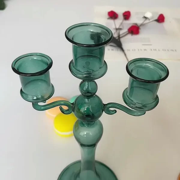 Retro 3-Head Glass Candle Holder – Elegant Candelabra for Home Decor 4