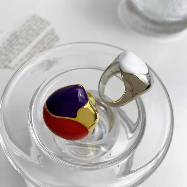 Retro Color Matching Enamel Ring & Earring Set – Irregular Punk Style Statement Jewelry 4