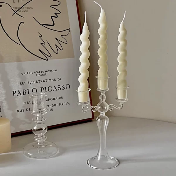 Retro 3-Head Glass Candle Holder – Elegant Candelabra for Home Decor 3