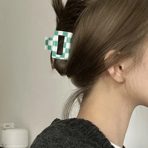 Small Square colorful checkered PVC Hair Clips – Color Block Lattice Shark Clip 6