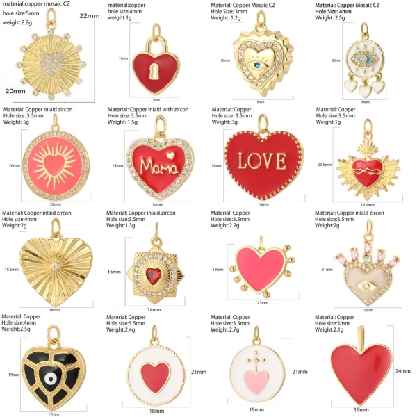 Heart Necklace– 32 Designs with Snake Box Chain, Stainless Steel Link, Gold Color Choker 2
