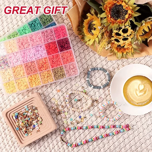 2 Box 24 Rainbow Color Clay Beads Bracelet Making Kit – DIY Jewelry Making & Letter Beads Set 5