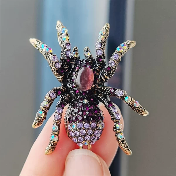 Vintage Cat's Eye Stone Spider Brooch – Designer Multicolour Party Pin for Women and Men 3