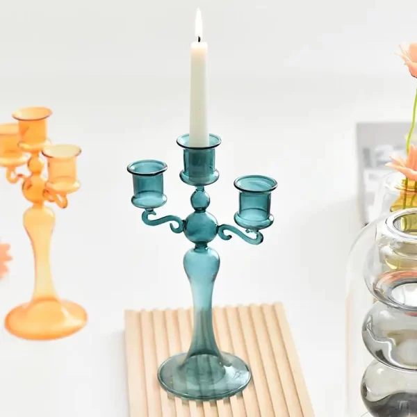 Retro 3-Head Glass Candle Holder – Elegant Candelabra for Home Decor 1