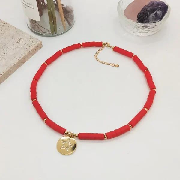 Star Red Heart Pendant Necklace Choker Beads & Evil Eye Jewelry 3