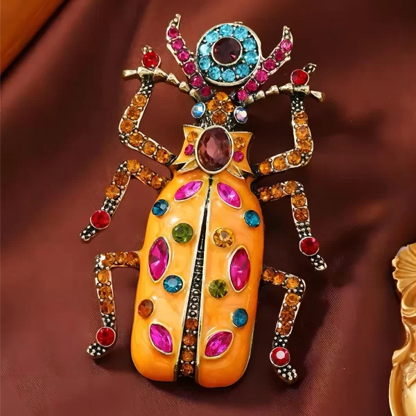 Vintage Rhinestone Beetle Brooch – Enamel Insect Pin 1