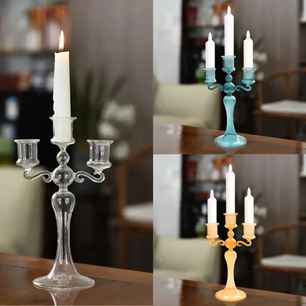 Retro 3-Head Glass Candle Holder – Elegant Candelabra for Home Decor 5