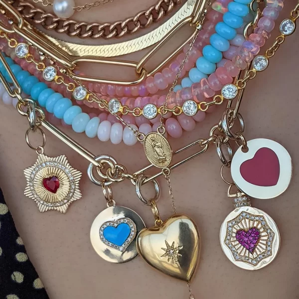 Heart Necklace– 32 Designs with Snake Box Chain, Stainless Steel Link, Gold Color Choker 1