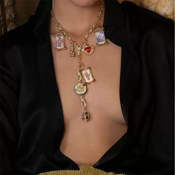 Bohemian Tarot Card Necklace – Sun, Moon, and Demon's Eye Gold-Plated Pendant 2
