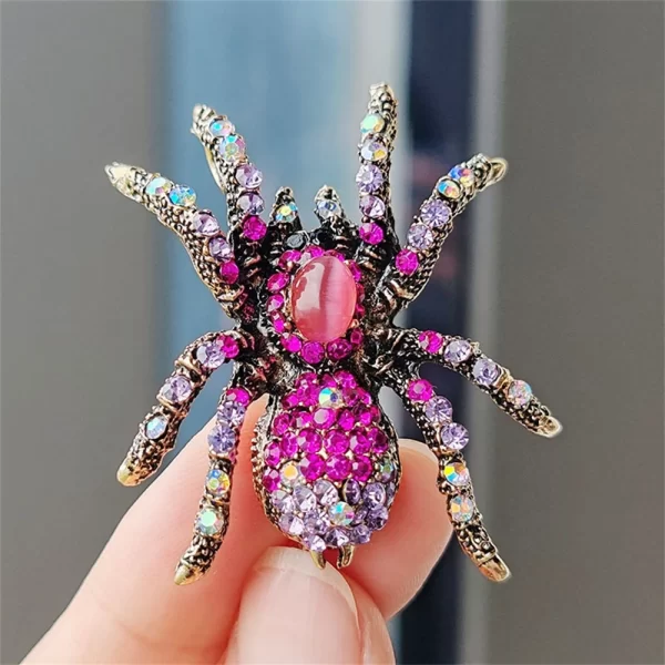 Vintage Cat's Eye Stone Spider Brooch – Designer Multicolour Party Pin for Women and Men 1