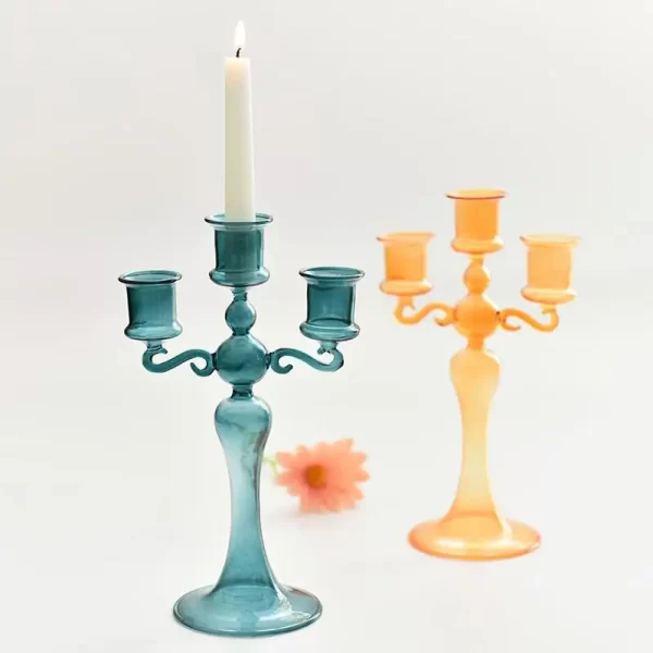 Retro 3-Head Glass Candle Holder – Elegant Candelabra for Home Decor 2