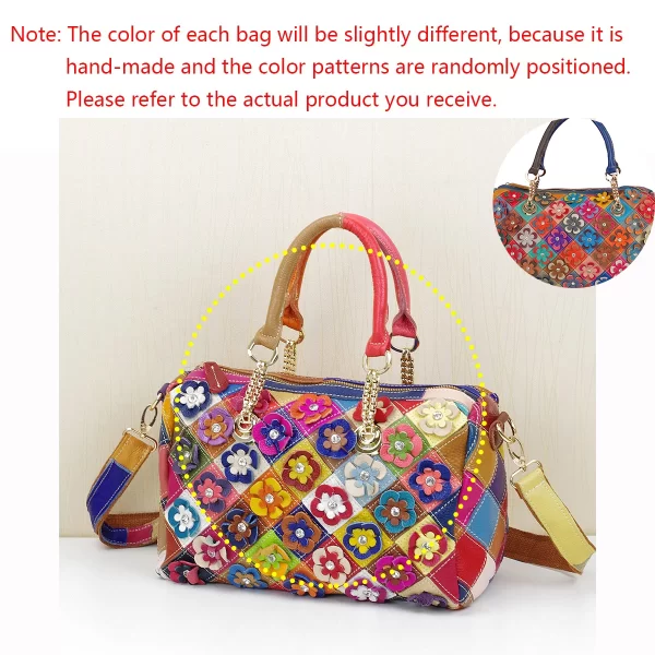Colorful Flower Plaid Genuine Leather Messenger Bag – Women's Chain Handbag 6